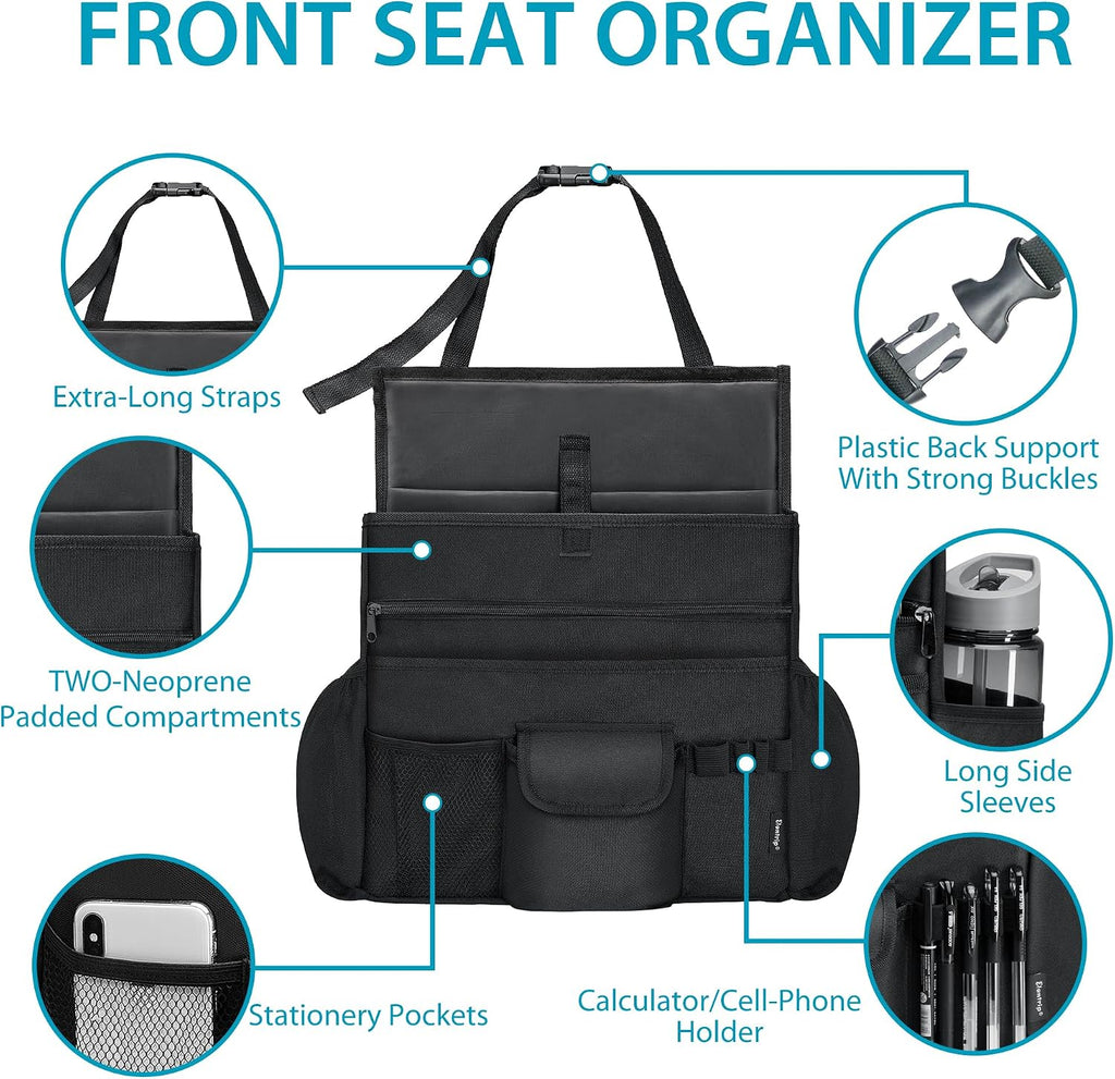 Elantrip Organizador de asiento delantero de automóvil, almacenamiento de asiento trasero con correas ajustables, organizadores de asiento de camión para entrega, archivo de oficina, asiento de