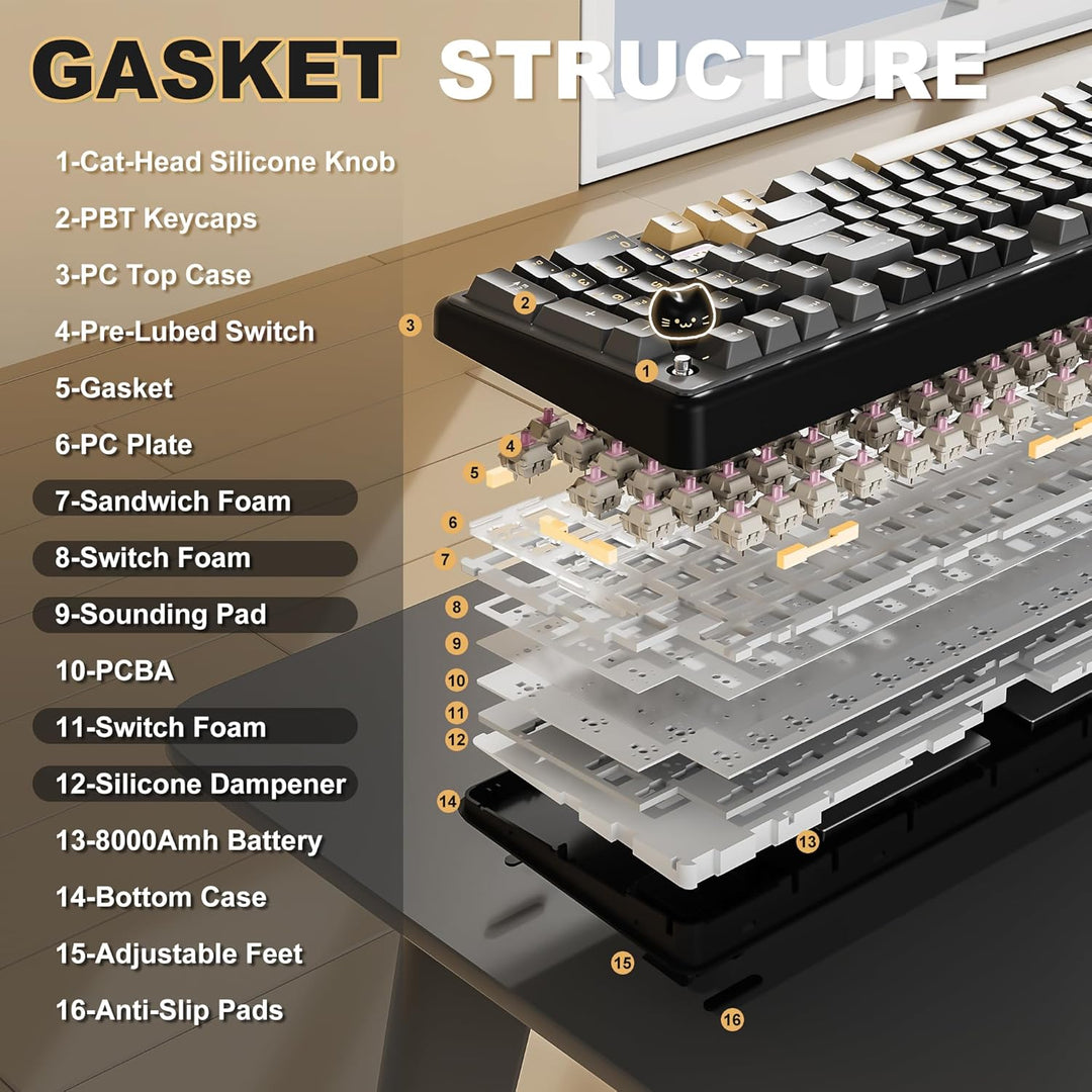 YUNZII B98 PRO QMK\/VIA - Teclado mecánico inalámbrico para juegos,...