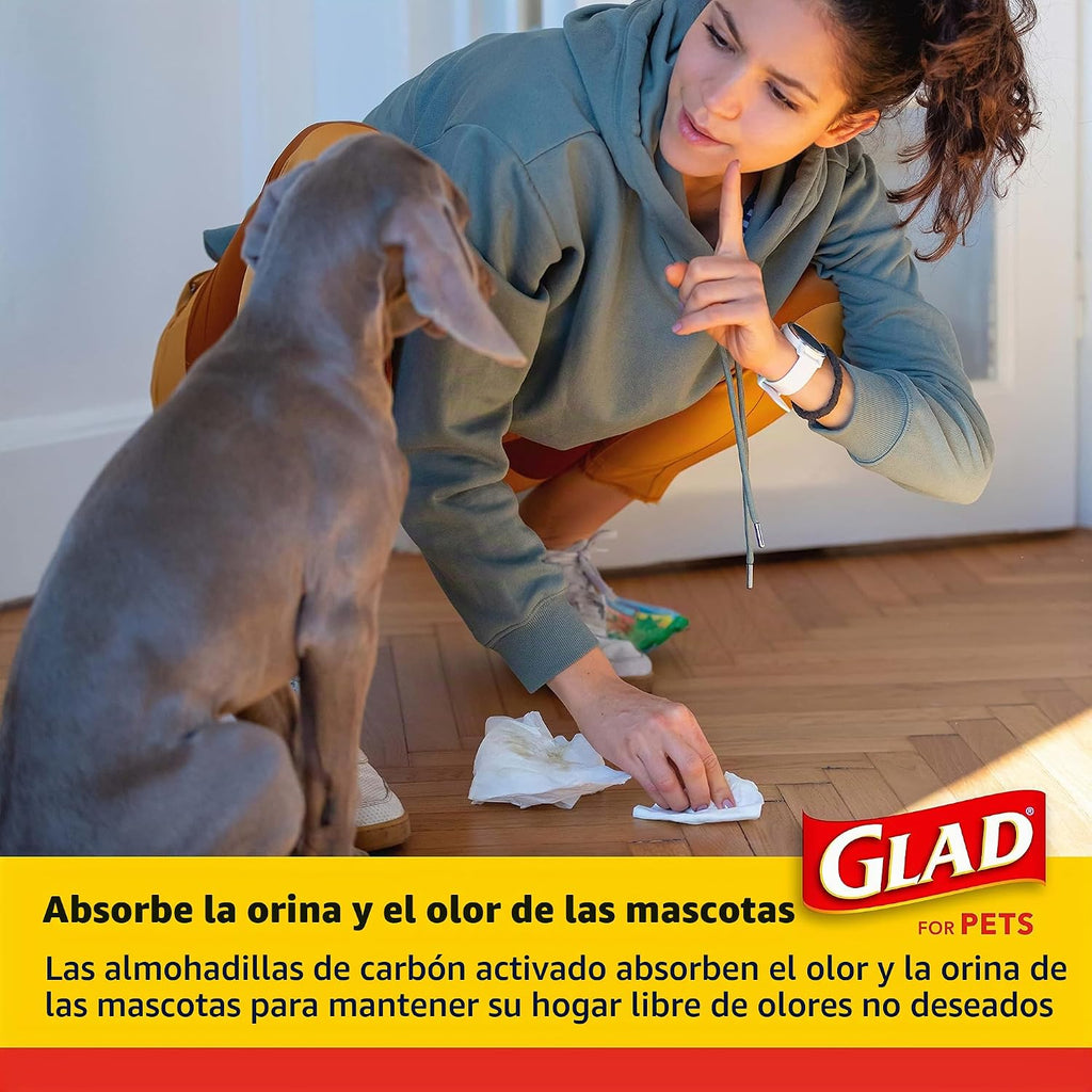 Glad Almohadillas para cachorros de carbón negro para mascotas, almohadillas desechables súper absorbentes para orina de perro, almohadillas de entrenamiento para orinal y suministros para mascotas,