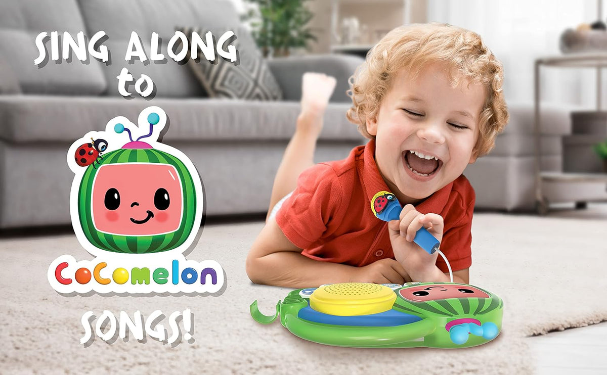 eKids Cocomelon Juguete Singalong Boombox con micrófono y música incorporada, juguetes para niños pequeños para fanáticos de los regalos de Cocomelon