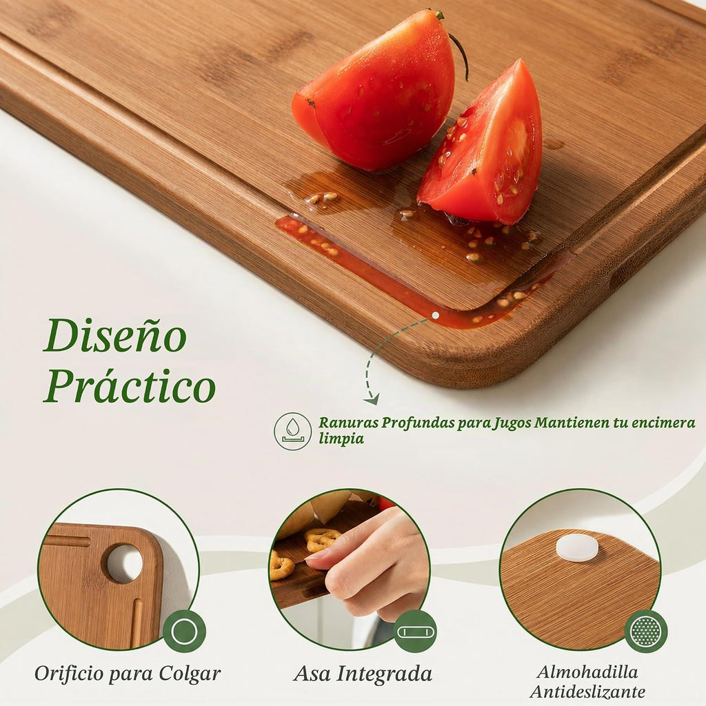 Tabla de cortar de bambú de 3 piezas de madera para cocina