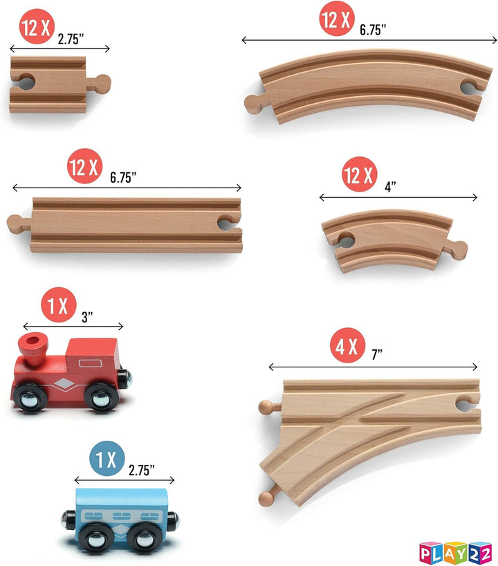 Play22 Vías de tren de madera 52 piezas 2 trenes de