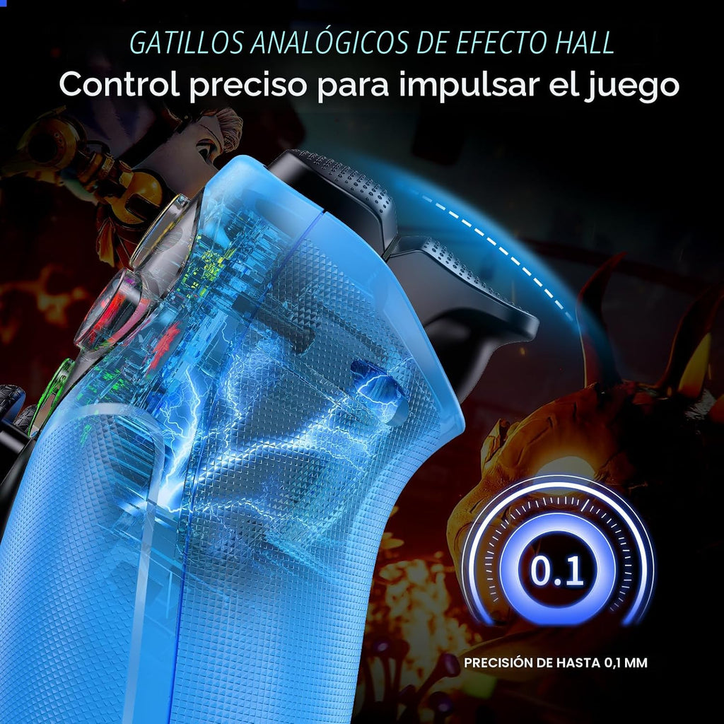 Dinosoo Controlador Inalámbrico RGB para PS5/PlayStation 5 PC, Controlador Bluetooth con Turbo, Macro, Vibración Dinámica, 6-Ejes de Movimiento, Puerto de Audio de 3.5 mm, Batería de 1000mAh, Altavoz - Azul