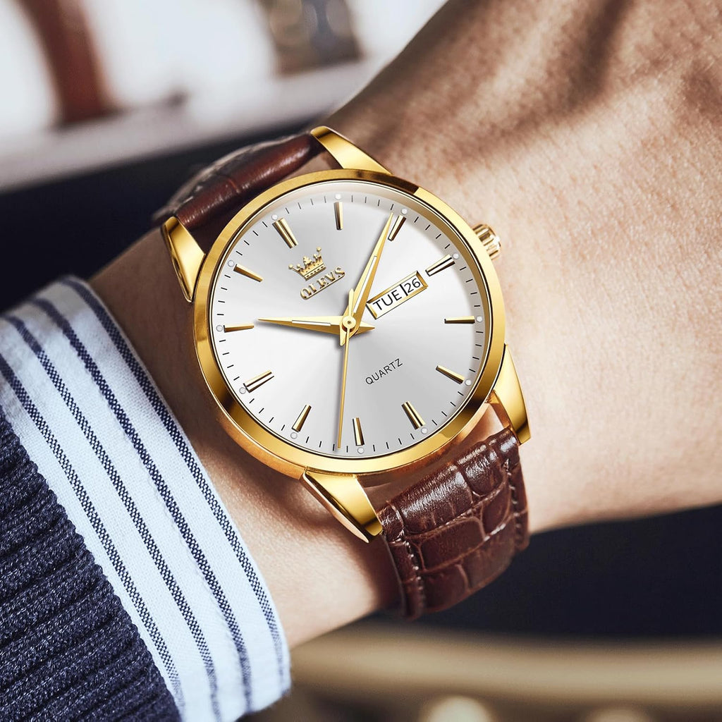 Reloj de cuero casual para hombre, fácil de leer, analógico de acero inoxidable de tres manecillas, para hombre, minimalista, fecha, impermeable, luminoso, reloj de pulsera de cuarzo para