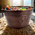BREKX Cubo de juguetes de metal indestructible para perros, contenedor de