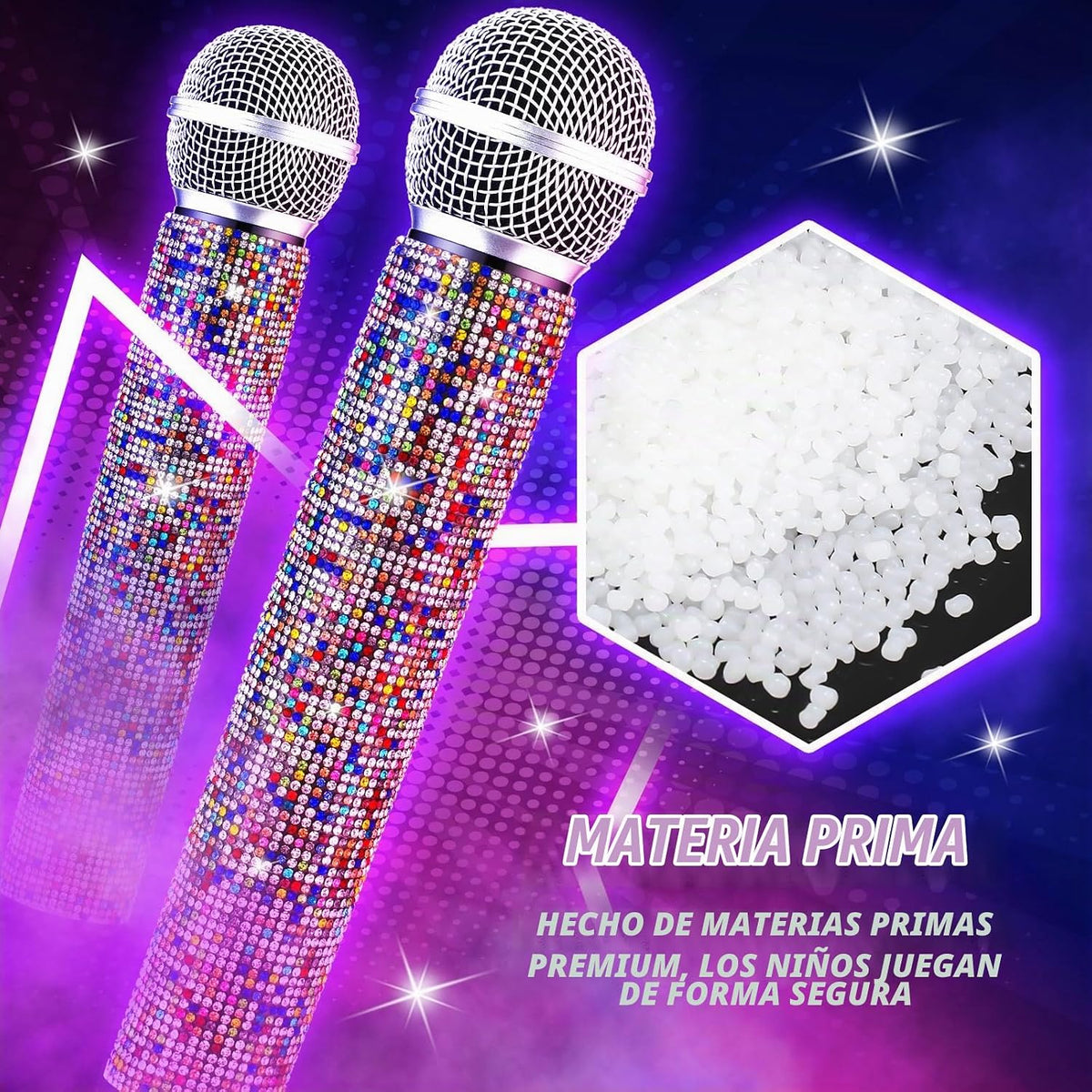 Micrófono falso con diamantes de imitación brillantes, micrófono de juego de plástico con purpurina para disfraz de fiesta de cosplay (colorido)