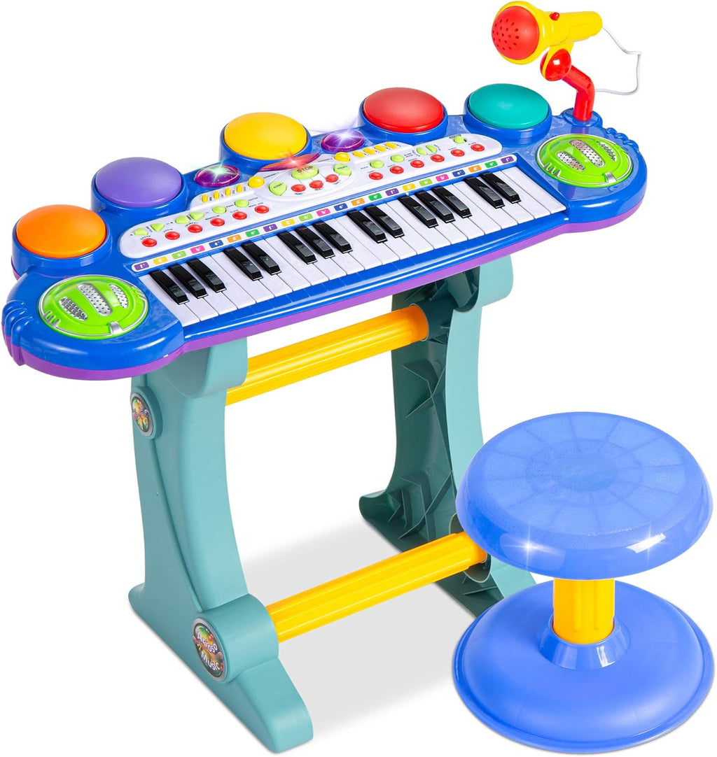 Mejor elección productos para niños, teclado electrónico musical, 37 teclas y micrófono, Azul