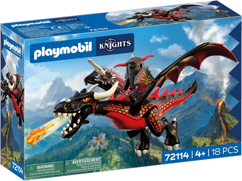 Playmobil | Caballeros | Dragón Negro | Dragón grande que respira fuego con función de disparo y caballero | Juguete de dragón para niños mayores de 4 años | 72114