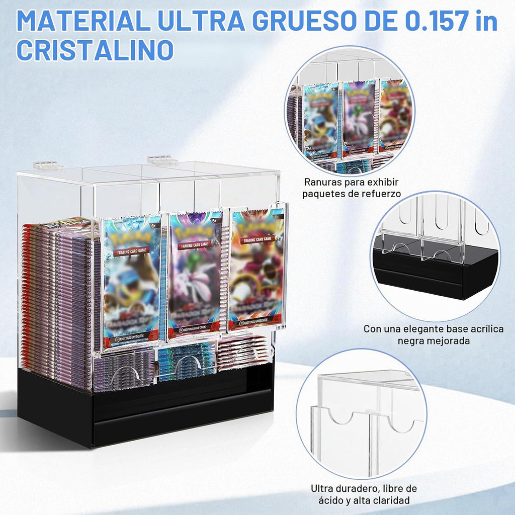 CHEPULA Dispensador de 3 ranuras, dispensador de tarjetas, caja de refuerzo acrílica para tarjetas intercambiables/paquetes de refuerzo deportivos (apertura de la tapa superior)