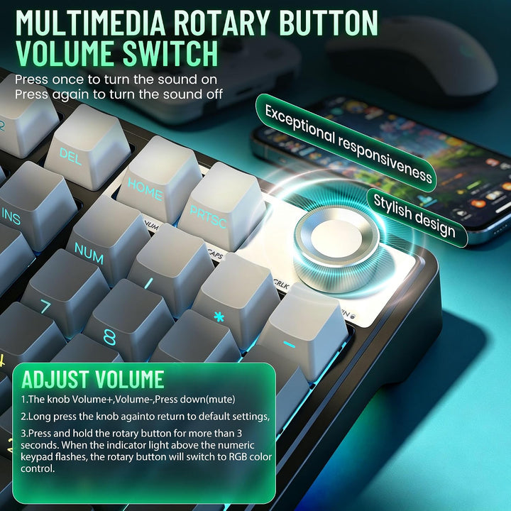 ROYALAXE Teclado mecánico inalámbrico, teclado cremoso con teclado...