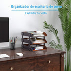 Organizador de escritorio de piel, bandeja de 3 niveles apilable para suministros de oficina, papel, archivo, revista, organización perfecta para oficina para escritorio (marrón-3 niveles)