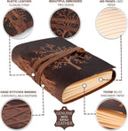 moonster Diario de cuero rayado – Diario de árbol de la vida en relieve para mujeres, 7 x 5 pulgadas, cuadernos de dibujo con papel de diario forrado – Diarios de cuero con rayas universitarias para
