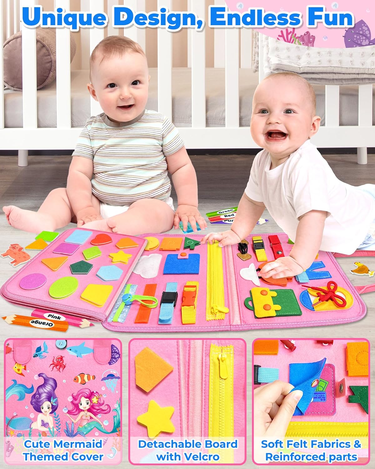 Tablero de actividades Montessori, para niñas de 1, 2, 3 o 4 años, ideal como regalo de cumpleaños, sensorial, juguete educativo de aprendizaje, actividades de viaje