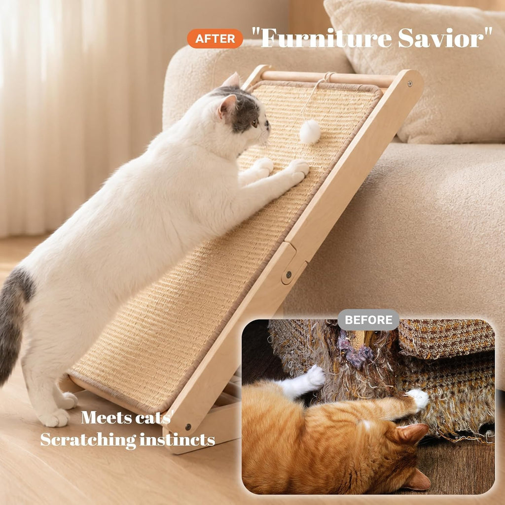 Rampa de Acariciador de Gato de Sisal con Forma de L en L - Poste de Rasguño Ajustable