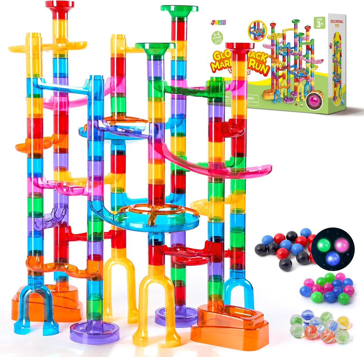 JOYIN 137 piezas de bloques de construcción con 15 canicas de plástico que brillan en la oscuridad, regalos de juguete STEM para niños y niñas, regalos de cumpleaños, rellenos de cesta de Pascua