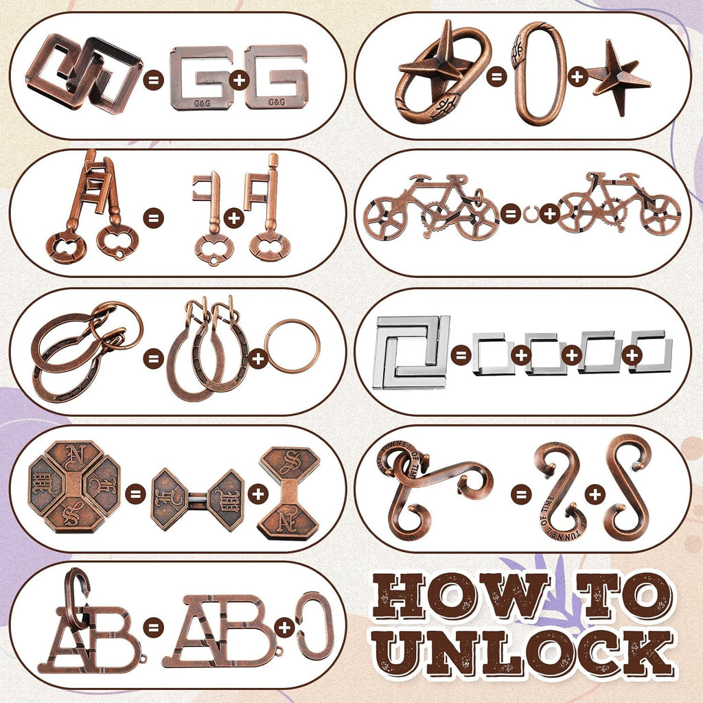 24 Piezas Rompecabezas Metálicos Tipo Enigma para Adultos, Puzzles Mágicos Muy Difíciles, Juegos Mentales de Alta Dificultad, Prueba de IQ y Lógica, Juego de Desenredo para Desafío Mental (Clásico)