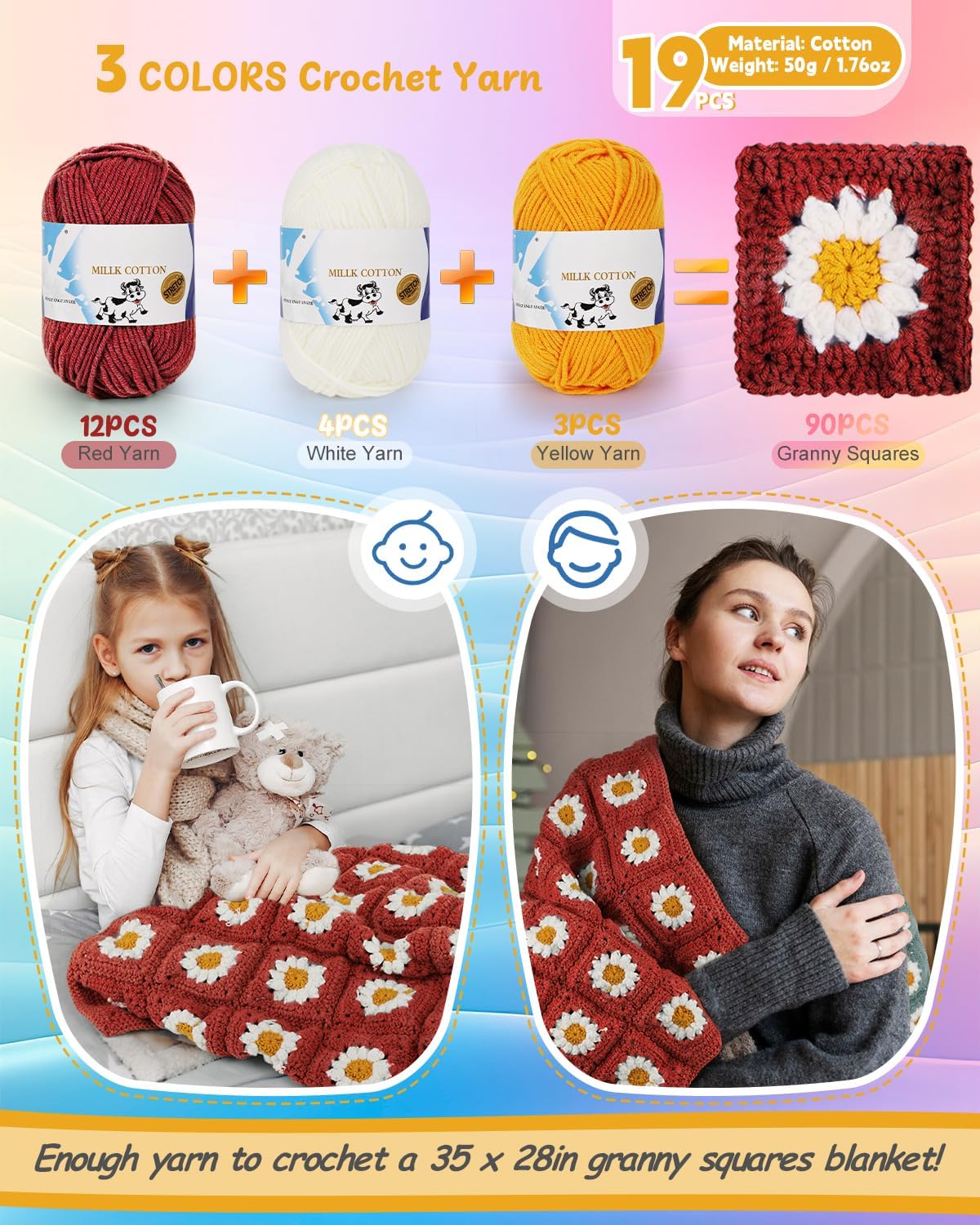 Coopay Kit de ganchillo para principiantes, kit de manta de ganchillo
