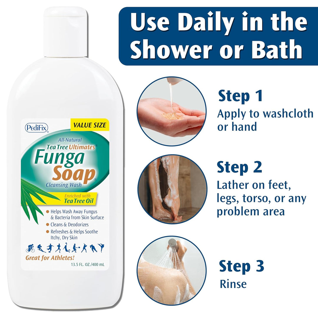 PediFix FungaSoap - Jabón limpiador de árbol de té, gel de baño ant...