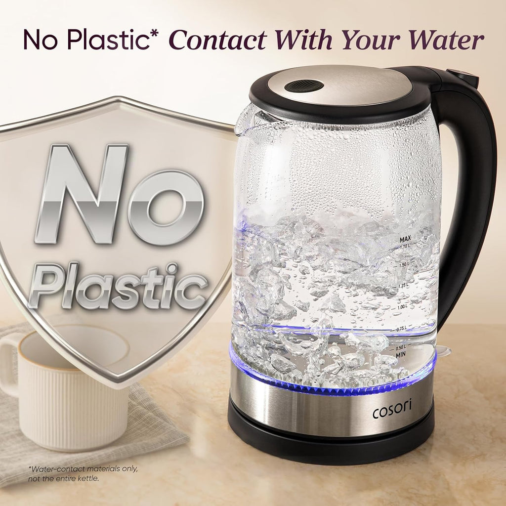 Cosori Hervidor eléctrico, sin contacto de plástico con agua, 1.7L, negro