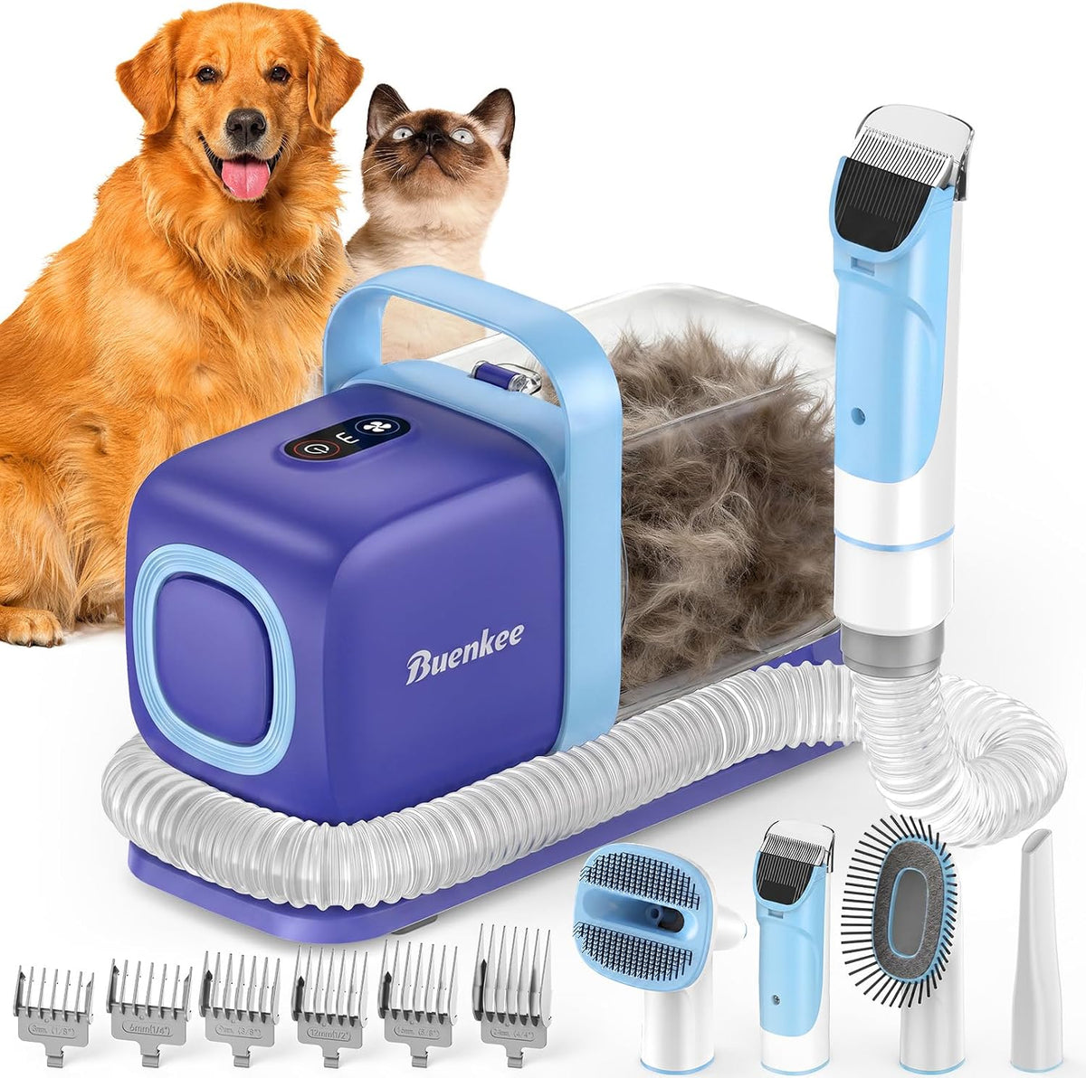Buenkee Kit de aspiradora de aseo para perros, cortadora de 15000 Pa