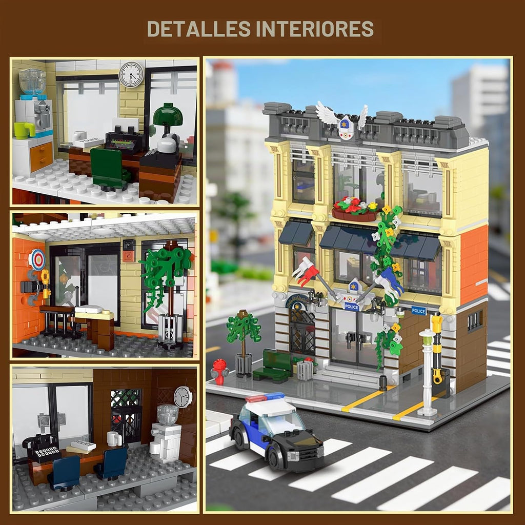 Mov Stone City Police Station - Juego de construcción compatible con Lego, 1445 piezas