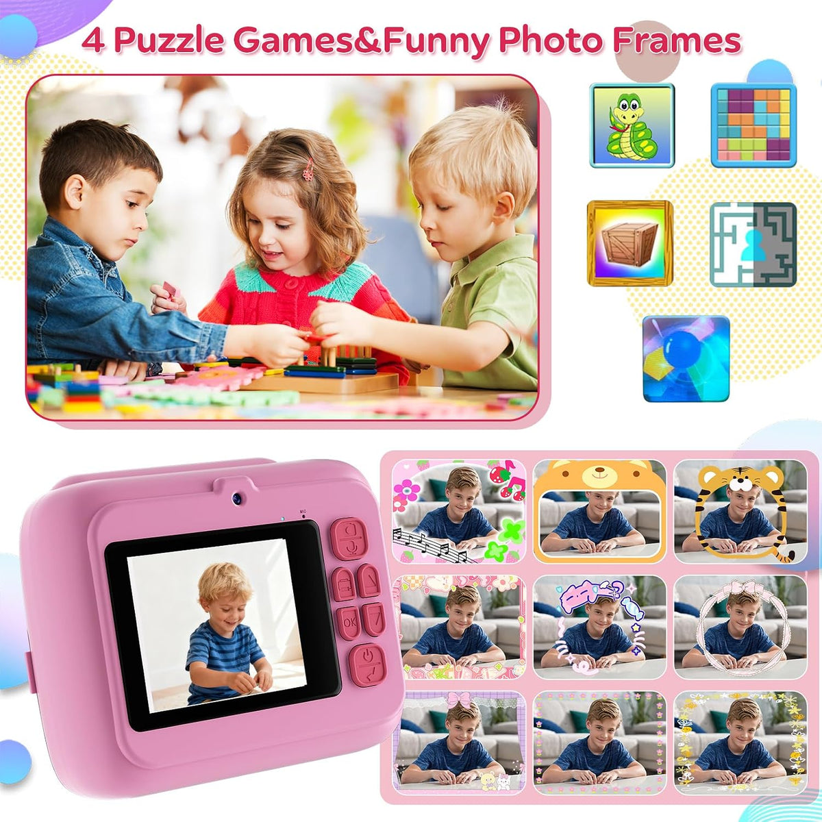 Cámara de impresión instantánea para niños, pantalla 2.5D 48MP cámara