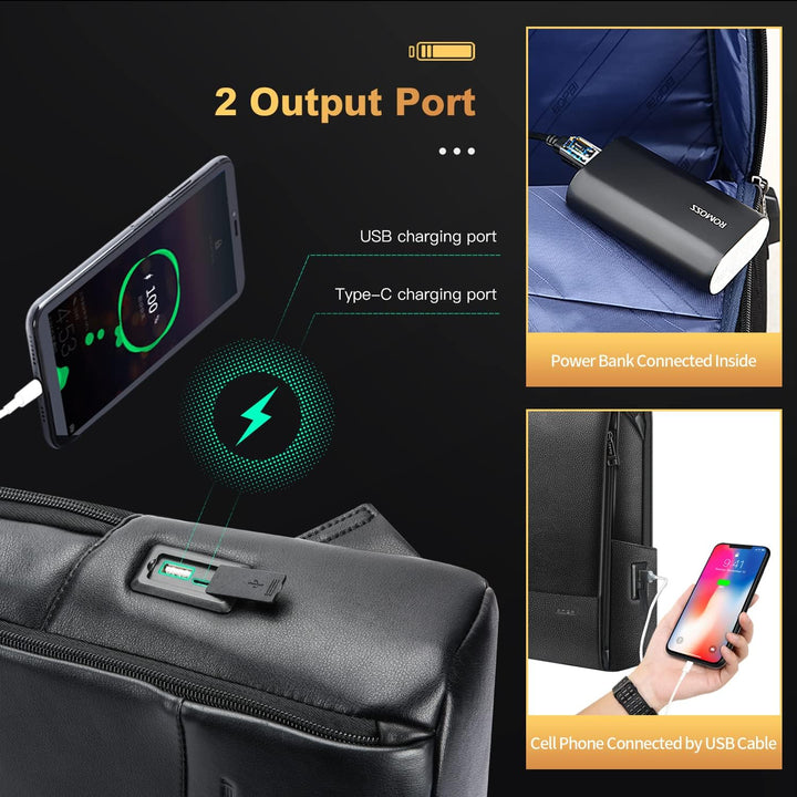 BOPAI Mochila de cuero unisex para laptop de negocios de 15.6 pulga...