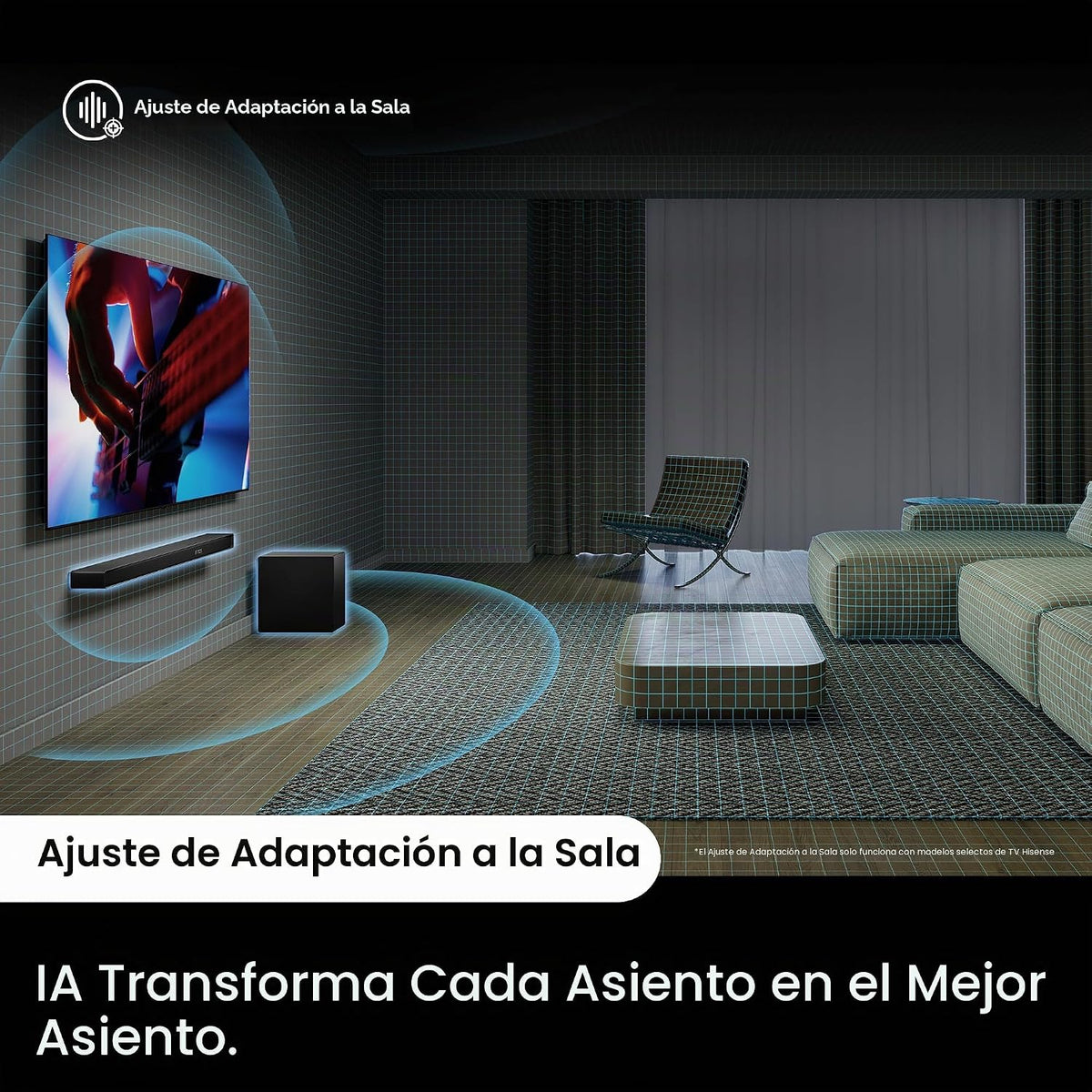 Hisense AX3120Q - Barra de sonido de 3.1.2 canales con subwoofer inalámbrico, altavoces de encendido ascendente, Dolby Atmos, DTS:X, Bluetooth 5.3, HDMI eARC, Roku TV Ready, control de aplicación y control remoto, 7 modos de ecualización, Hi-Concerto