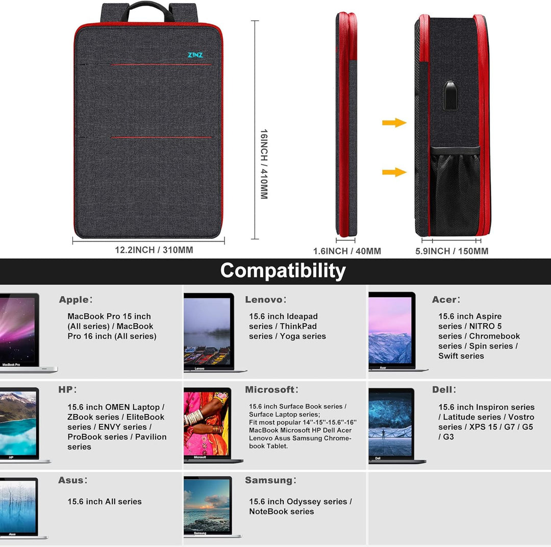 ZINZ Mochila delgada y expandible para laptop con funda de 15, 15.6...