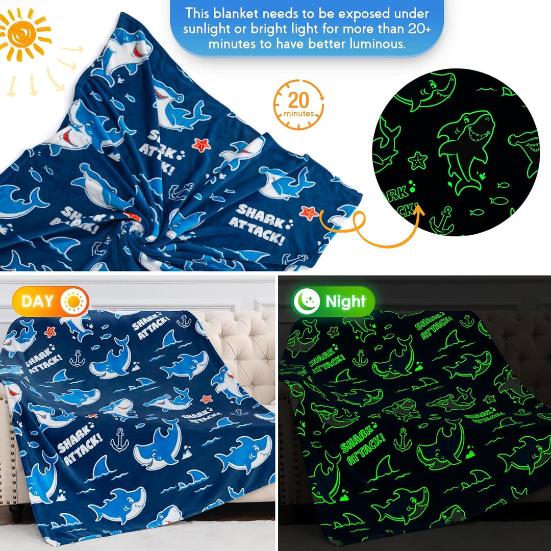 Jekeno Manta de tiburón que brilla en la oscuridad, regalos para ni...