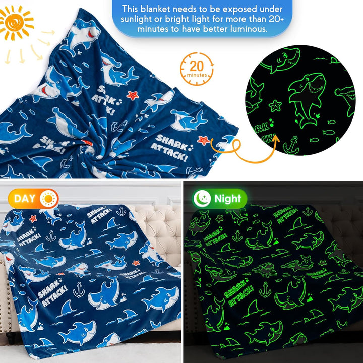 Jekeno Manta de tiburón que brilla en la oscuridad, regalos para ni...
