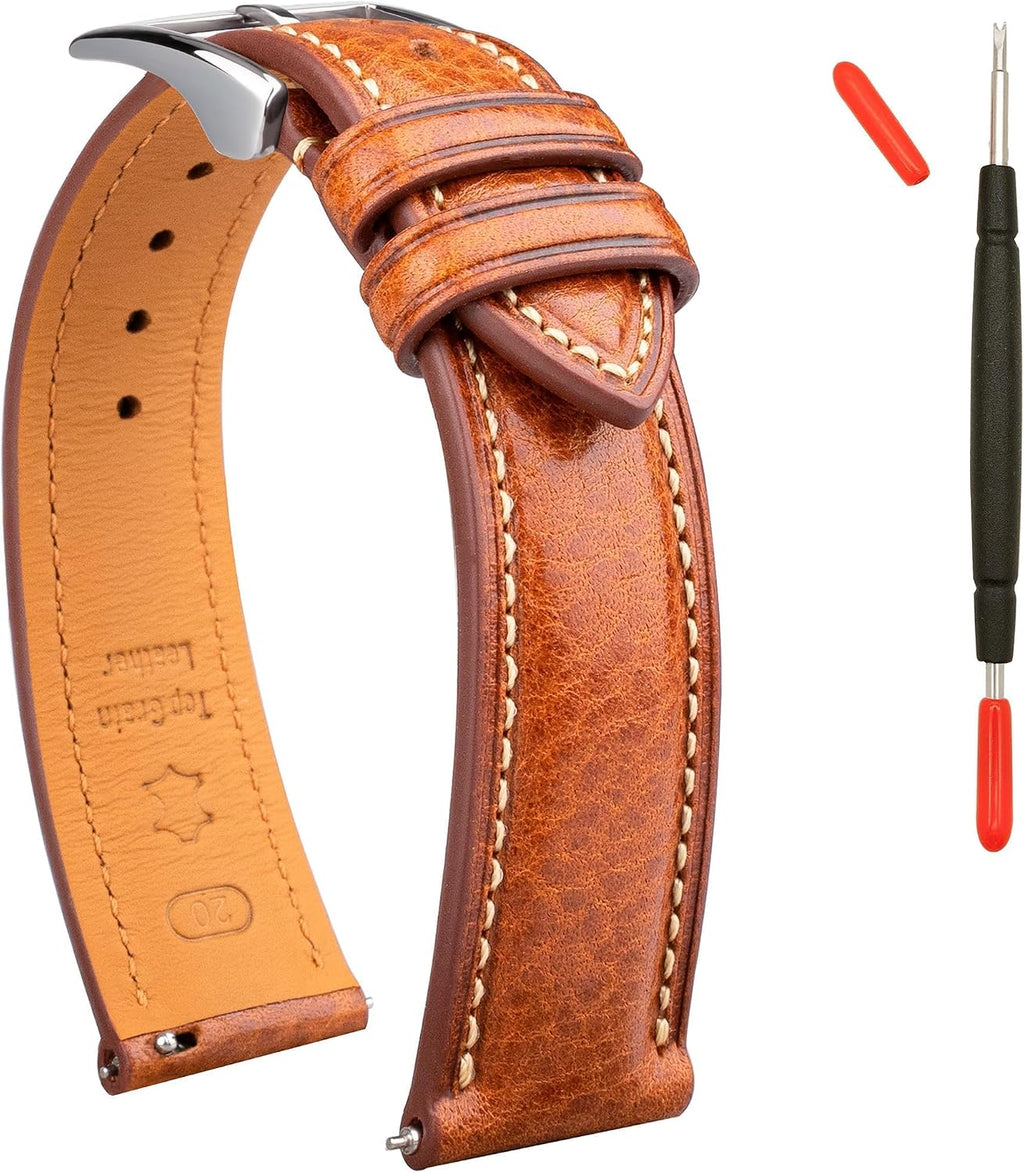 Correa de reloj de cuero italiano de la Toscana, cuero genuino de grano superior curtido con vegetales naturales, 18 mm, 19 mm, 20 mm, 21 mm, 22 mm, XL, XXL, de liberación rápida, correas de