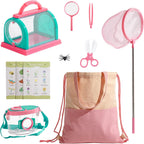 ROBOTIME Kit explorador para niños y kit de atrapador de insectos para niños, kit de 10 piezas para atrapar insectos al aire libre con lupa y red, juego de aventura para patio trasero y campamento, regalo divertido para niñas de 3 a 12 años (rosa)