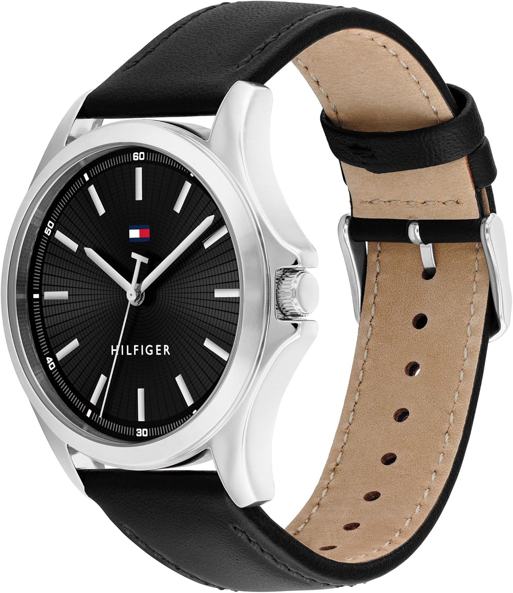 Tommy Hilfiger Hombre Reloj de cuarzo de 3 manecillas – Caja de 42mm, correa de cuero, 3 ATM de resistencia al agua, reloj moderno para uso diario, regalo para él