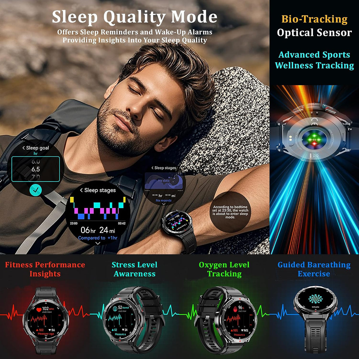 Military GPS Smart Watch: 1.43” AMOLED AOD, GPS integrado, Brújula, Altímetro, Barómetro, Seguimiento de Fitness/Trayectorias, Llamadas BT, 150+ Deportes, IP69K, Asistente de Voz, Larga Batería, Android/iOS