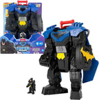 Fisher-Price Imaginext DC Super Friends, Batman Flight Mech con luces, sonidos, movimiento y figura de acción de 3 pulgadas, juguete de 14.5 pulgadas incluye lanzador y discos