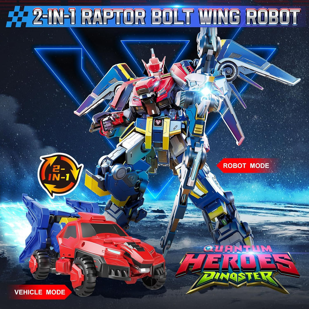 QUANTUM HEROES DINOSTER Robot transformable 2 en 1 Raptor Bolt Wing...