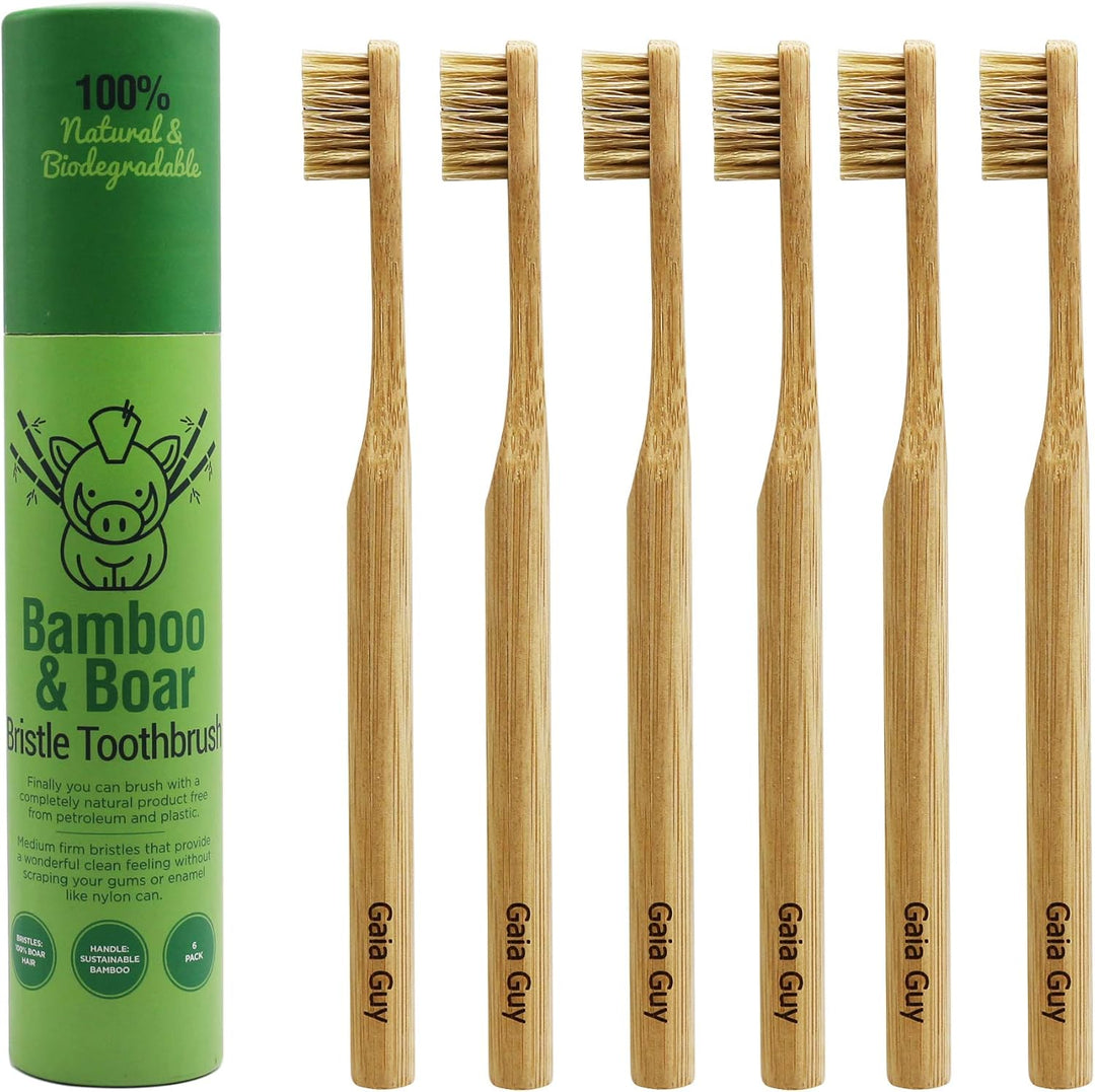 Gaia Guy Cepillo de dientes de bambú de cerdas naturales (sin nailo...