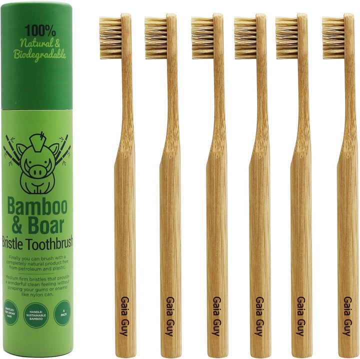 Gaia Guy Cepillo de dientes de bambú de cerdas naturales (sin nailo...