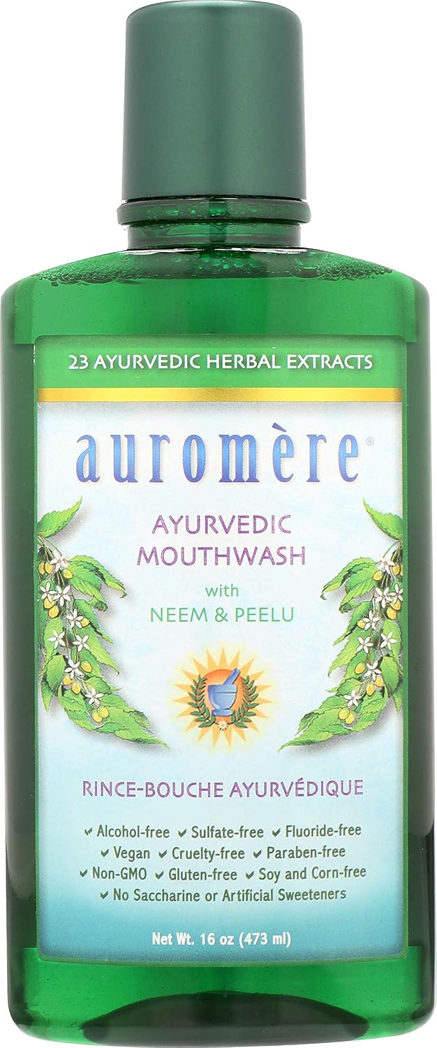 Auromere Enjuague bucal ayurvédico, vegano, sin fluoruros, sin alco...