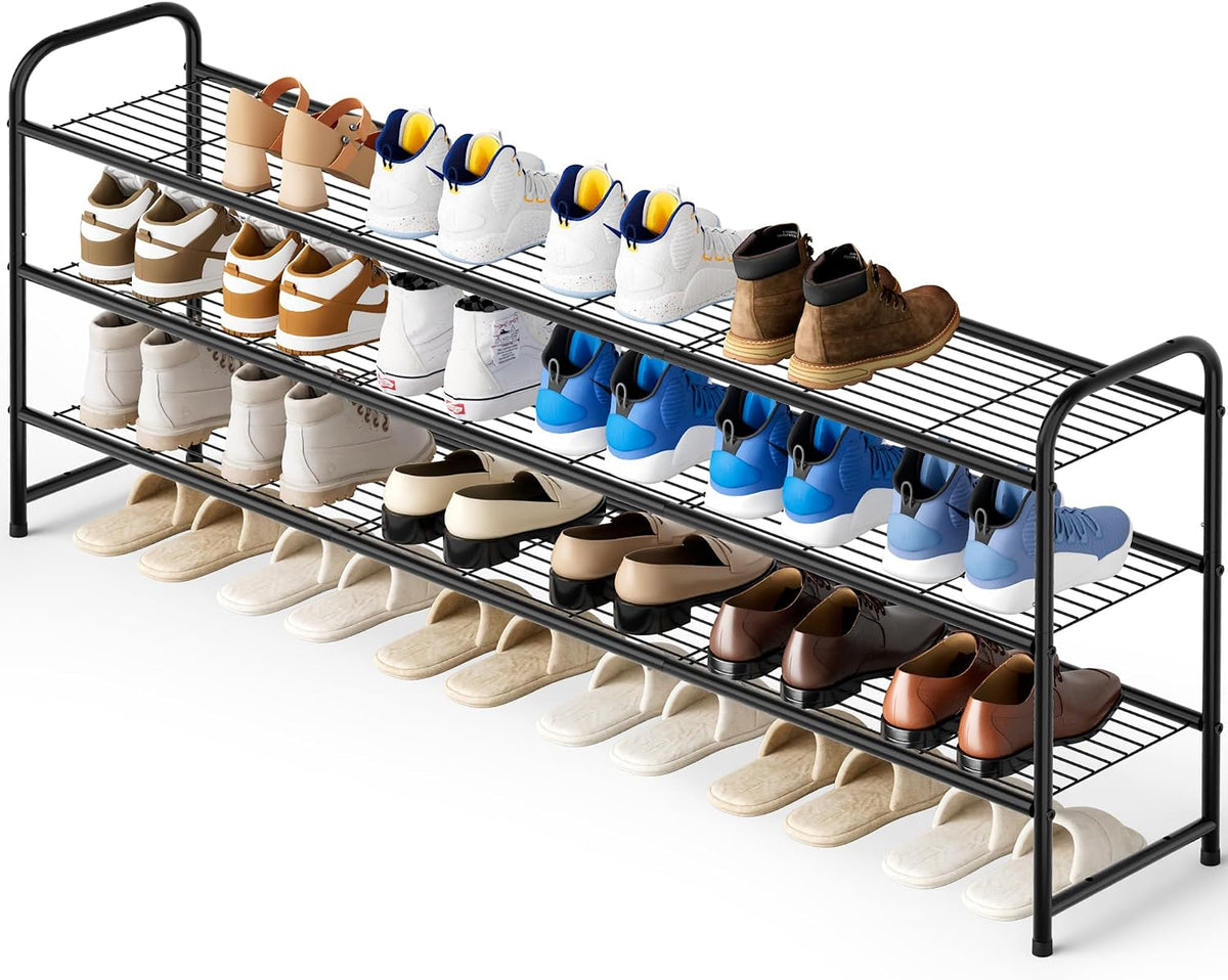Zapatero largo de 3 niveles para armario, organizador de zapatos de metal para entrada, amplio estante apilable de almacenamiento de zapatos con rejilla de alambre resistente para piso de