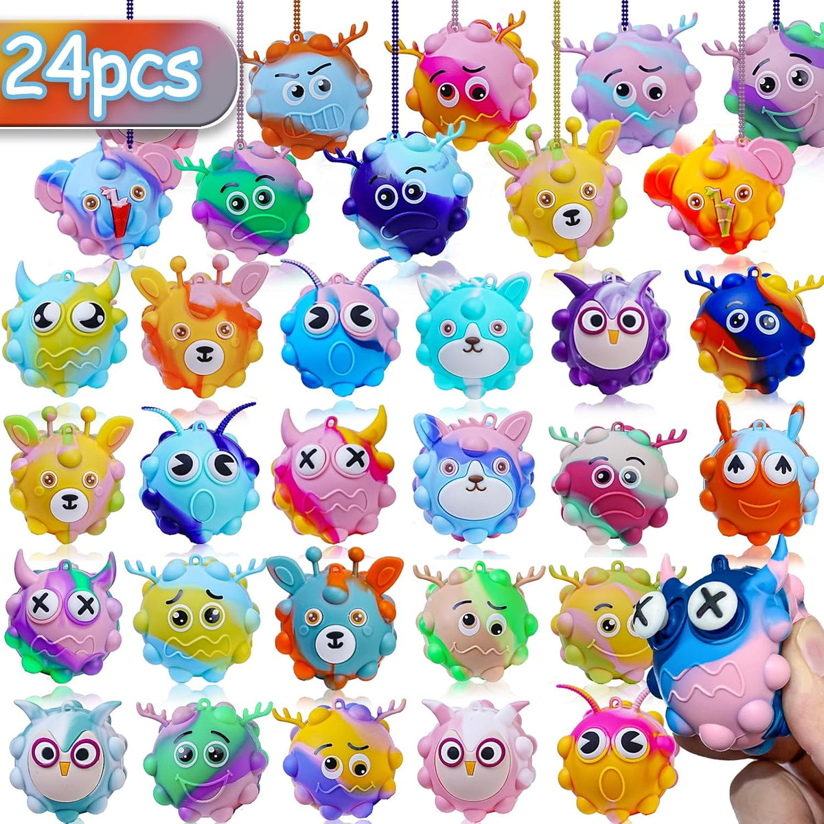 Paquete de 24 Juguetes Fidget Pop a Granel, Juguete de Pelota de Estrés 3D, Recuerdos de Fiesta para Cumpleaños, Juguetes Sensoriales a Granel, Juguetes para Apretar, Alivio del Estrés, Rellenos de