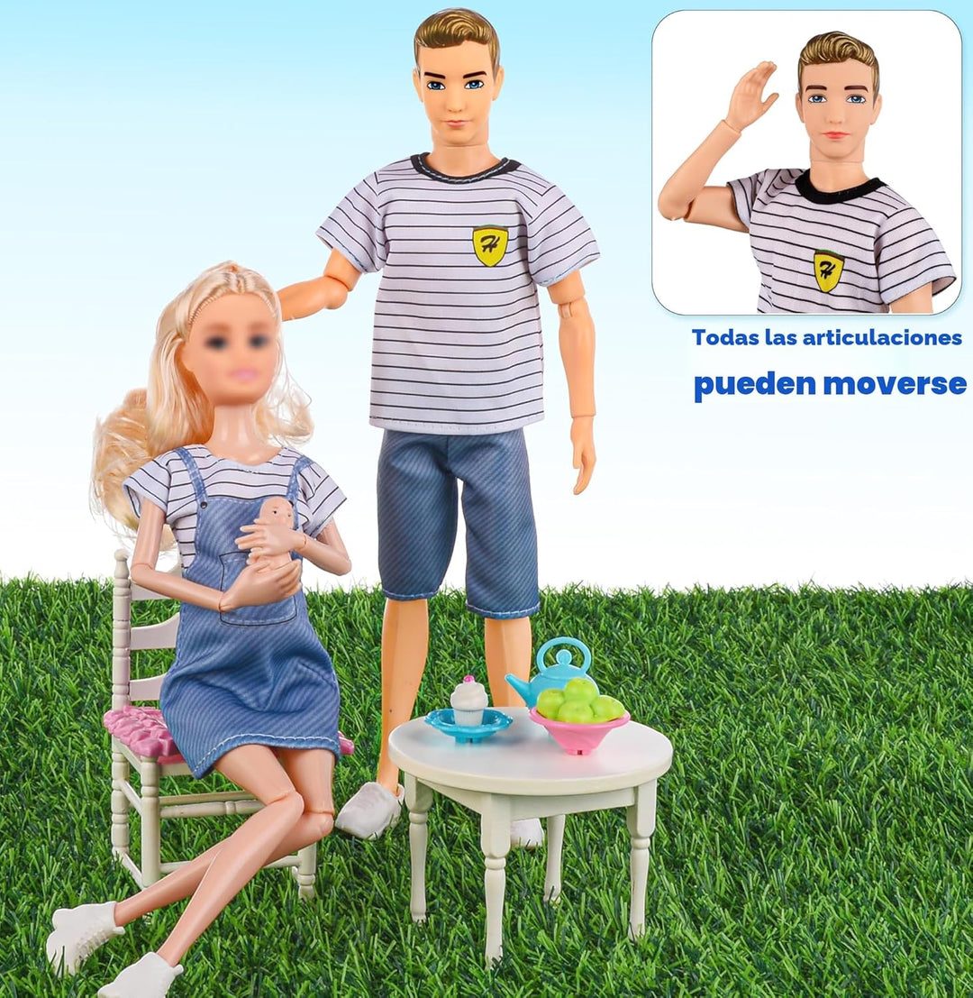 Set de juego familiar de muñecas dollbie con carriola de bebé - 6 p...