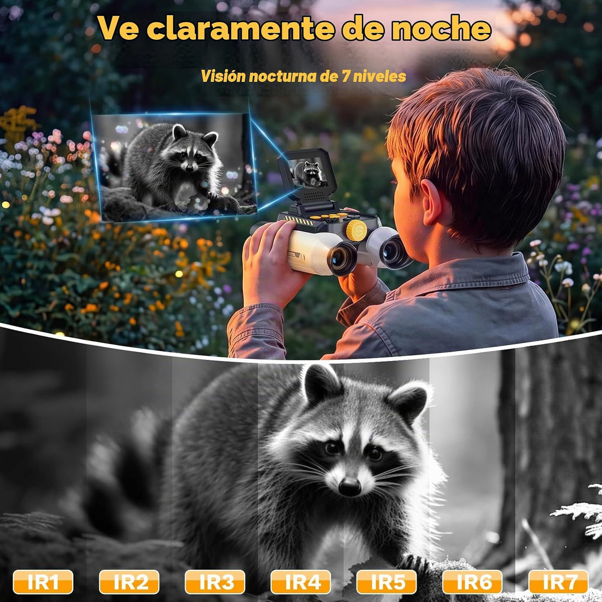 Binoculares de visión nocturna para niños, 48MP, pantalla de 2.4