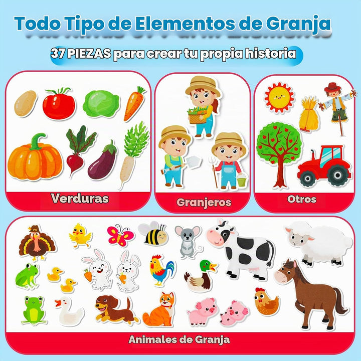 Conjunto de tablero de historia de fieltro de animales de granja, 3...