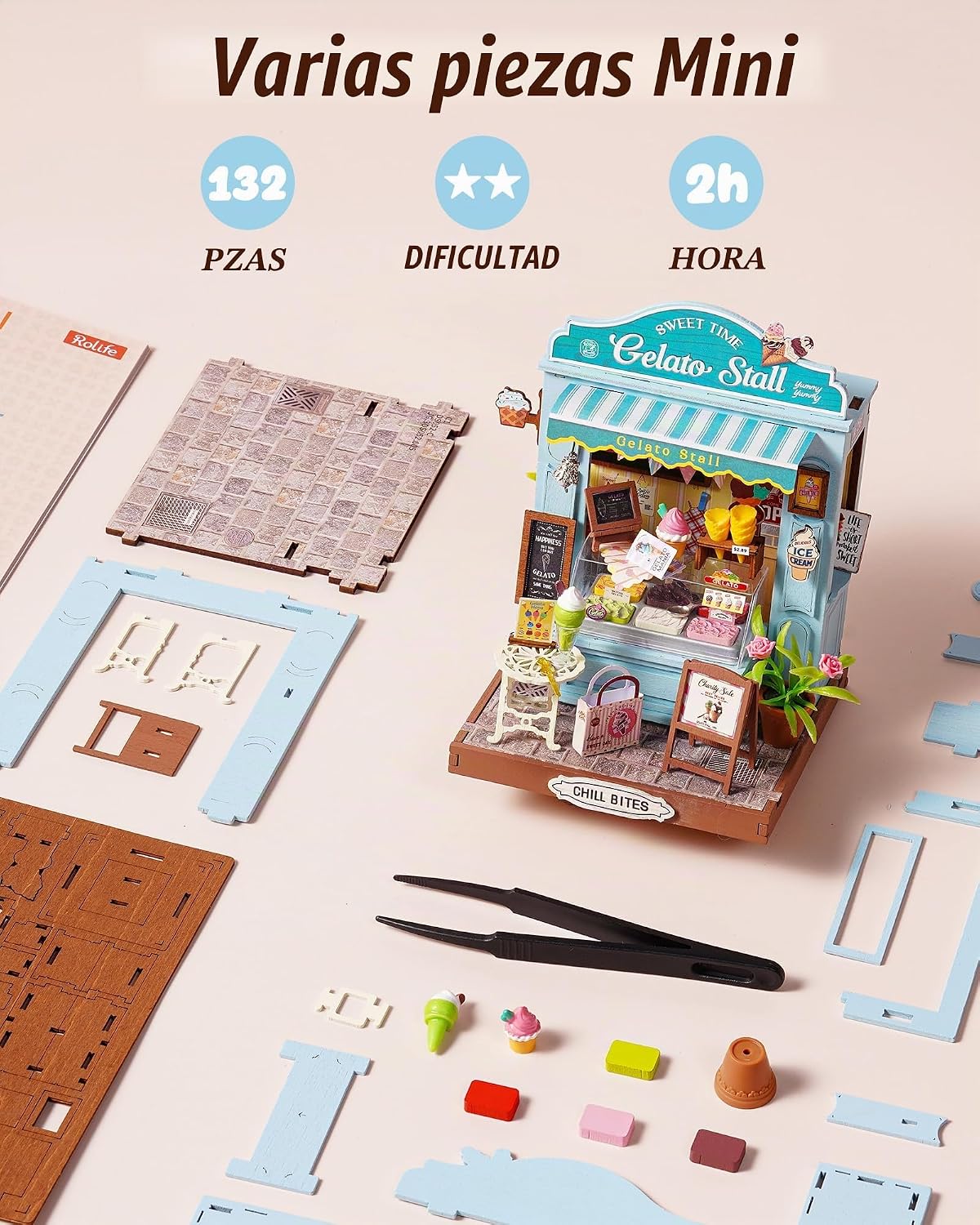 Rolife Kit de casa en miniatura de helado de verano