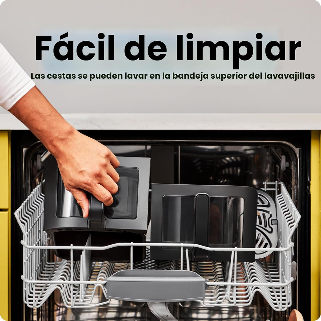 CHEFMAN Horno freidora de aire de doble cesta de 6 cuartos con ventanas de fácil visión, acabado de sincronización, Hi-Fry, apagado automático, 2 cestas independientes antiadherentes de 3 cuartos de