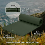 Retrospec Solana - Tapete de yoga grueso de 1/2 pulgada antideslizante con correa de nailon, 72 x 24 pulgadas, tapete de ejercicio para pilates, estiramiento y fitness, sin BPA, fácil de limpiar