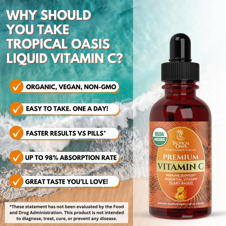 Tropical Oasis Gotas Líquidas de Vitamina C USDA Orgánica para Adul...