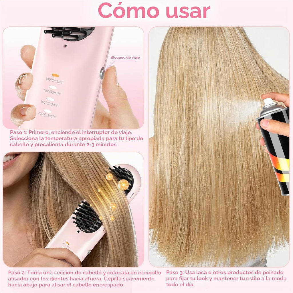 Cepillo alisador de cabello inalámbrico – Go Brush Pro para ca...